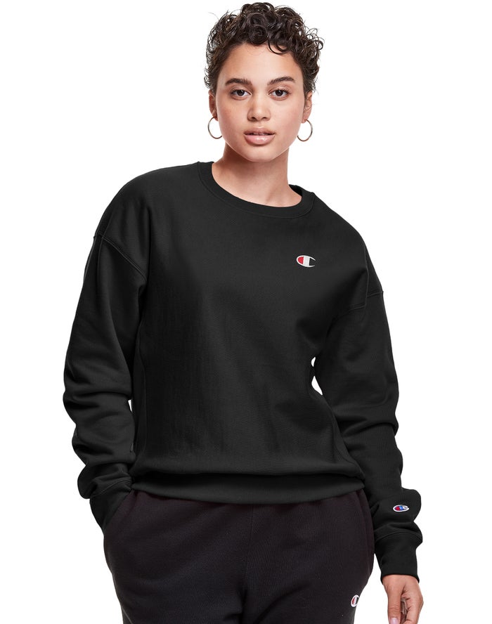 Champion Reverse Weave Crew C Logo Sweatshirt Dames - Zwart - Belgie 9018TMQLK